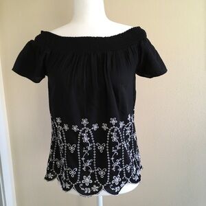 Black & White Off Shoulder Embroidered Top